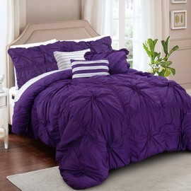 Elegant Comfort Amy 12-Piece Oversized Comforter, Bed-in-a-Bag Including 6-Piece Sheet Set Featuring Smart Pockets and Matching Decorative Pillows, Amy 12PC Oversized Comforter, King, Purple