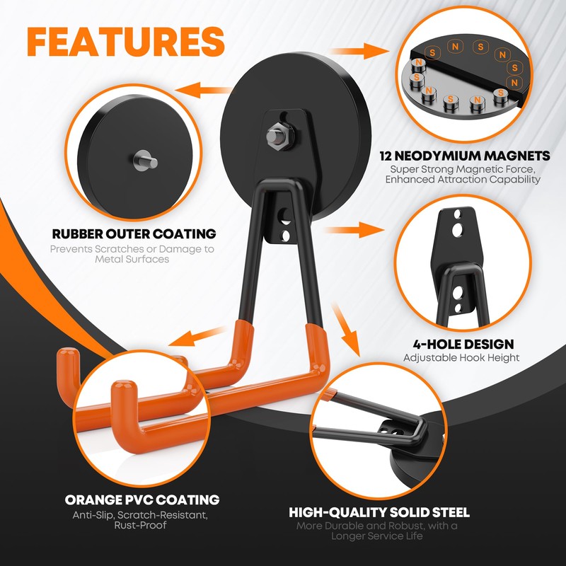 Heavy Duty Magnetic Garage Hooks, 2 Pack Large Strong Magnet