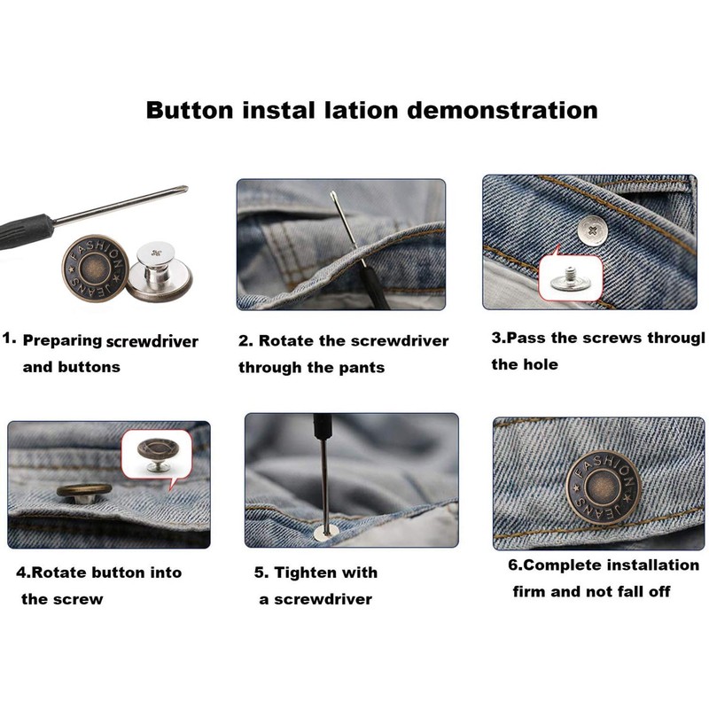 GIYOMI 17mm No Sewing Jeans Buttons Replacement Kit with Metal