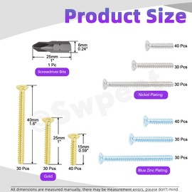 Swpeet 301Pcs 3.2 x 15mm/3.2 x 25mm/3.2 x 40mm Galvanized Steel Phillips Flat Head Machine Screws with Screwdriver Bits Assortment Kit, Cross Countersunk Head Screws for Electrical Fastening