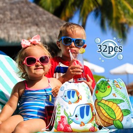 32 Pcs Sea Life Gift Drawstring Bags Marine Themed Party Treat Bags Reusable Ocean Animal Themed Goodie Candy Bags Under the Sea Party Supplies Party Decorations Backpack for Kids Girls Birthday Party