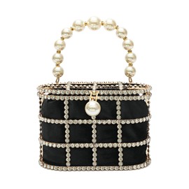 Evening Handbag Women Clutch Purses with Pearl Diamonds for Wedding Prom Birthday Party Dinner Accessories (Black)