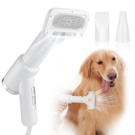 Portable Dog Hair Dryer with Brush – 300W, 3 Heat Settings, Quiet, Overheat Protection for Small Medium Pets