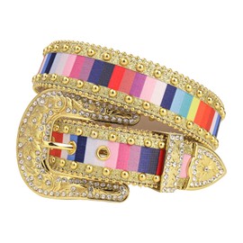 MUKINGBELTS Women's Colorful Floral Buckle Western Studded Rhinestone Belt - Stylish for Cowboy Cowgirl,Gold