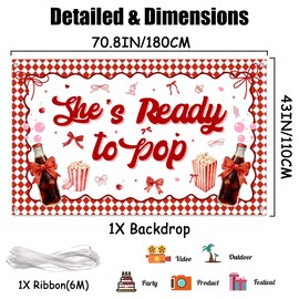 She's Ready to Pop Decorations, Red Soda Theme Popcorn Backdrop Banner