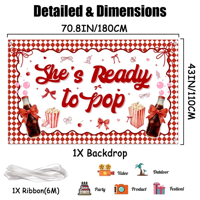 She's Ready to Pop Decorations, Red Soda Theme Popcorn Backdrop