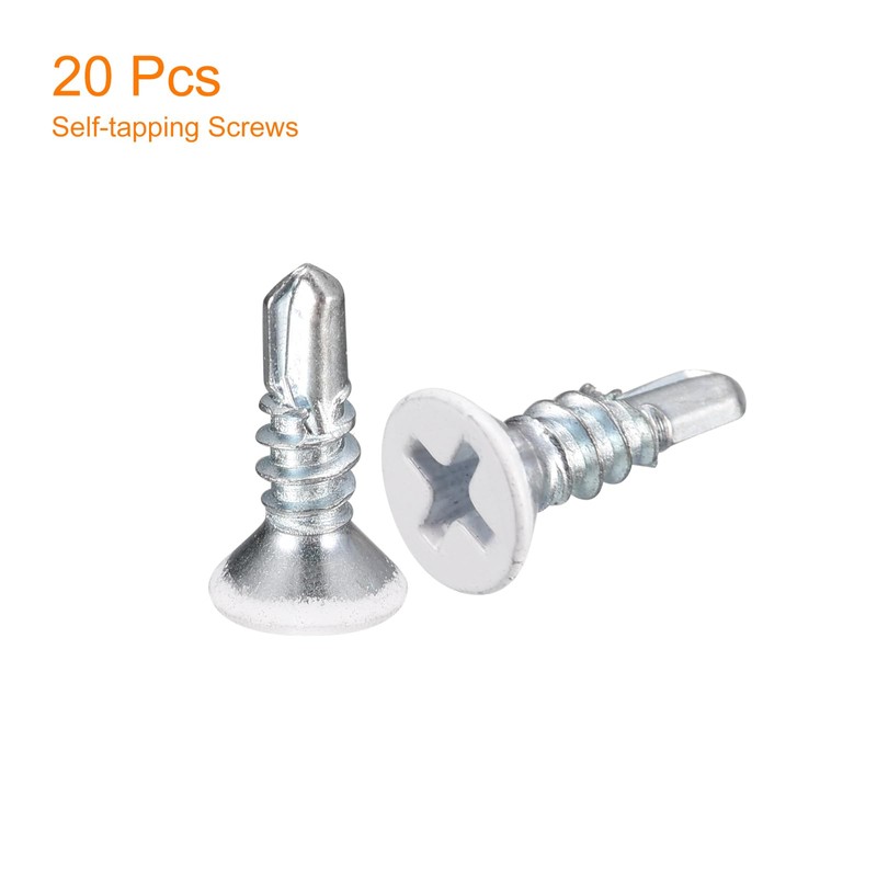uxcell #8 x 1/2" White Screws Self Drilling Screws, 20pcs