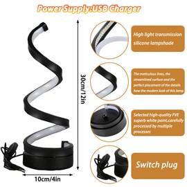 Yolispa LED Table Lamp, Table Lamps for Living Room Modern with 3 Colors Stepless Dimming, Spiral USB Desk Light, Bedside Nightstand Lamp for Home Living Room Bedroom Office Decor