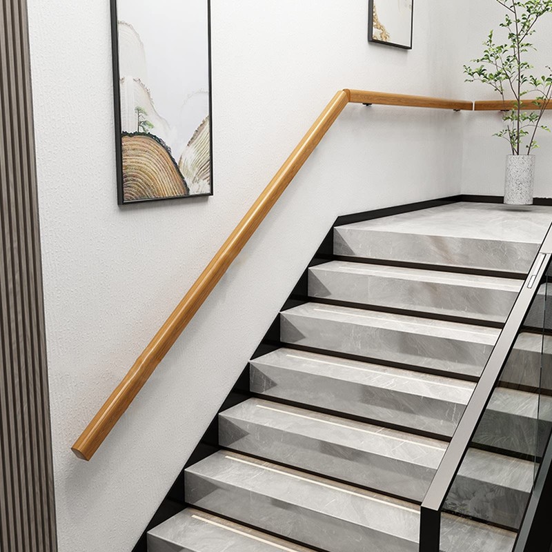 Wooden Stair Handrail, Single Piece Handrails, Complete Kit with Metal