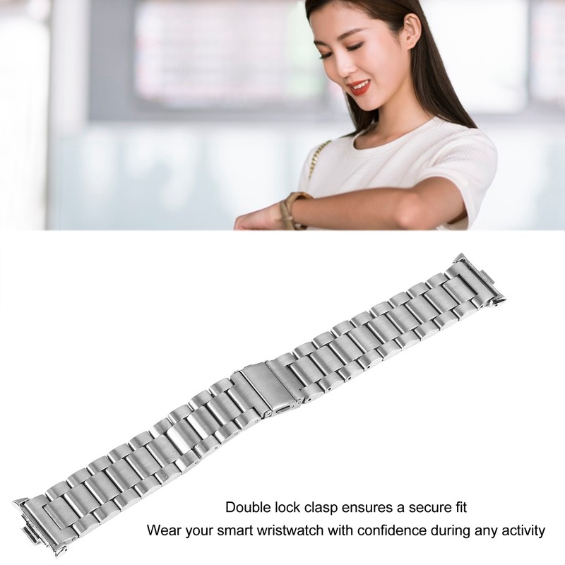 Smartwatch Strap Double Snap 3 Beaded Stainless Steel Replacement Wristband