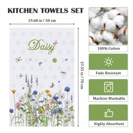 Arquiel Wildflower Kitchen Towel 100% Cotton Quick Dry Dish Towels 50 x 70CM, Dishcloth Hand Towels for Housewarming Gifts Dining, Home, Wedding, Banquet, Buffet (Set of 4)