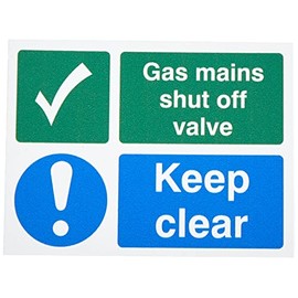 Seco Gas Mains Shut Off Valve Sign, 100mm x 75mm - 1mm Semi Rigid Plastic