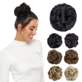Yamel Messy Bun Hair Pieces for Women Claw Clip Hair Bun Extension Black Tousled Space Updo Synthetic Donut Curly Scrunchie