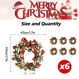 RHZXD Christmas Wreath Napkin Rings, 6 PCS Christmas Themed Napkin Holder Napkin Buckles for Xmas Holiday Wedding Party Dinner Table Decoration