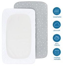 Next to Me Crib Sheets Fitted 83x50cm, Baby Bedside Crib Sheets 2 Pack, Ultra Soft, White & Grey Dot Print
