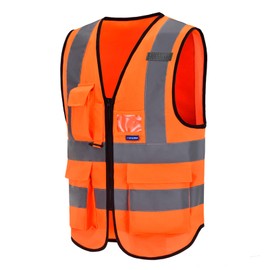 6XL-7XL-8XL Hi vis jacket Hi Viz High Visibility Reflective orange Safety Vest Workwear Executive Manager Waistcoat Jacket Zip 2 Band Brace Security hi vis vests