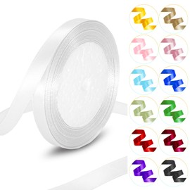 3/8 Inch x 25 Yards Satin Ribbon Continuous Polyester Thin Ribbon for Gift Wrapping Christmas, Hair Bows Making, Wedding Accessories, Flower Bouquet (White)