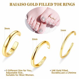 Kakonia 14K Gold Filled Toe Rings Adjustable Toe Ring for Women Thin Toe Rings Open Band Toe Ring Summer Beach Foot Jewelry Set-th