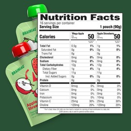 Brainiac Applesauce Variety Pack Pouches, Apple & Apple-Strawberry Flavors, Unsweetened Applesauce with Vitamin C, Omega-3s & Choline, 64 Count, 3.2 oz