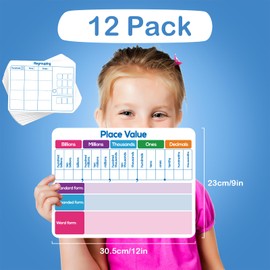 Aizweb 12 Pack Place Value Dry Erase Board Card,12" x 9"Regrouping Base Ten Small Whiteboard Math Manipulatives Addition Subtraction Game for Student Classroom Must Have Homeschool Teacher Supplies