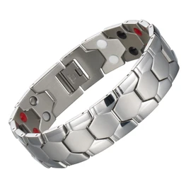 Magnetic Bracelets for Men, Lymphatic Drainage Therapeutic Magnetic Bracelets with Double Row Magnets, Stainless Steel 4 IN 1 Elements Therapy Jewelry with Gift Box Adjustable Design (Black)