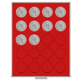 Coin box with 20 compartments, each 42 mm Ø [Lindner 2103] Standard (Grey Drawer / Red Insert)
