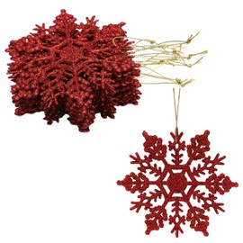 Christmas Concepts® Pack of 12 - 10cm Glitter Snowflake Hanging Decorations - Christmas Decorations (Red)