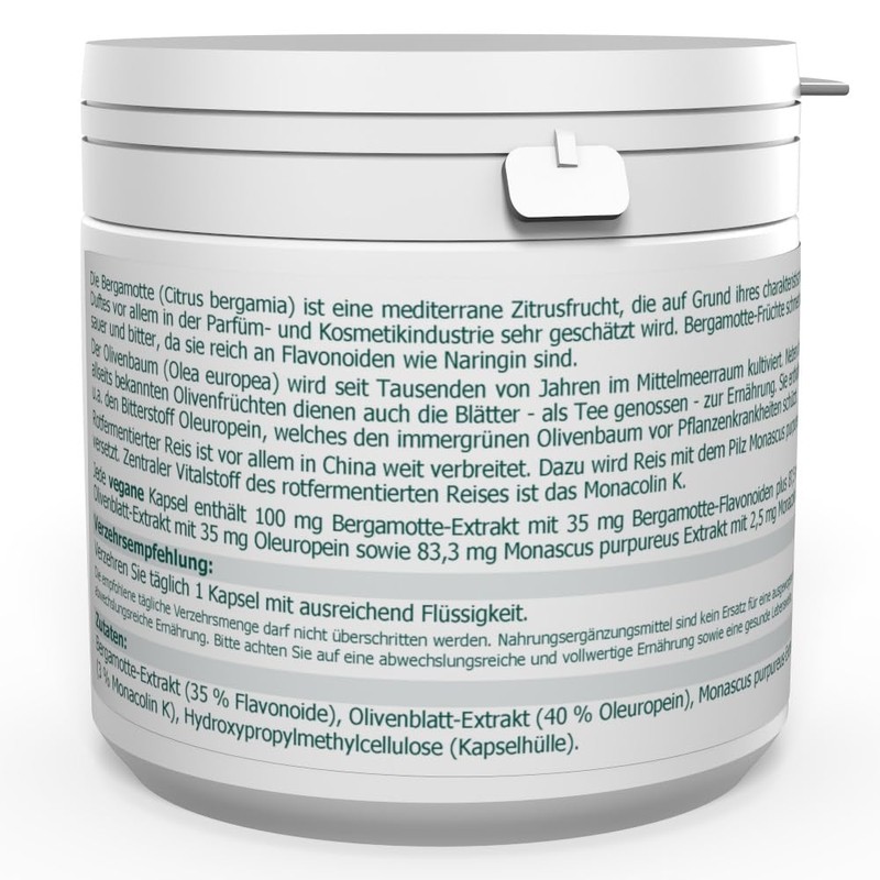 Bergamot Extract Plus Monascus Oleuropein Vegan Capsules Pack of 120