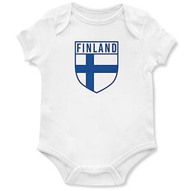 Purple Print House Baby Boys Finland Flag Badge Retro Babygrow - Football Country European 2021 Supporters Gifts for Baby - 2020 Finn Tournament Footy Soccer Top, 12-18 Months, White