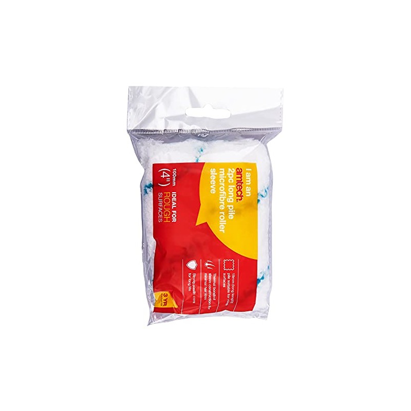Amtech G4455 4 inch Roller Sleeves, 2 Piece 18mm Microfibre