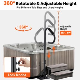 GarveeLife Hot Tub Handrail, 360° Rotatable Spa Side Handrail with 35"～57" Adjustable Height, Hot Tub Hand Rail with Slide-Under Base and Non-Slip Grip for Indoor & Outdoor, 600LBS Capacity