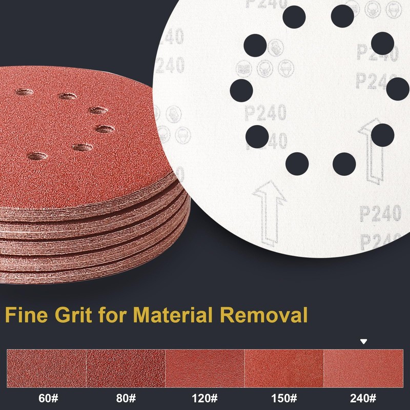UQIPLB 50 PCS 9 Inch 10 Hole Sanding Discs 240