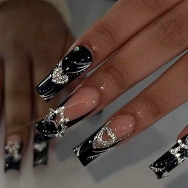 Wearable Nail Enhancement With Shaped Sparkling Diamond Fake Nails, Featuring Strong Jelly Nail Glue And Small Rubbing Strips, For Women And Girls To Enhance Their Finger Nails-24PCS (CDJ-23-2DZLT)