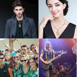 Lee Island Fashion CZ Fully Dollar Sign Pendant Punk Rock Stainless Steel Necklace for Men Women, 24 inch Chain Hip Hop One Hundred Dollar Bill Jewelry Gift