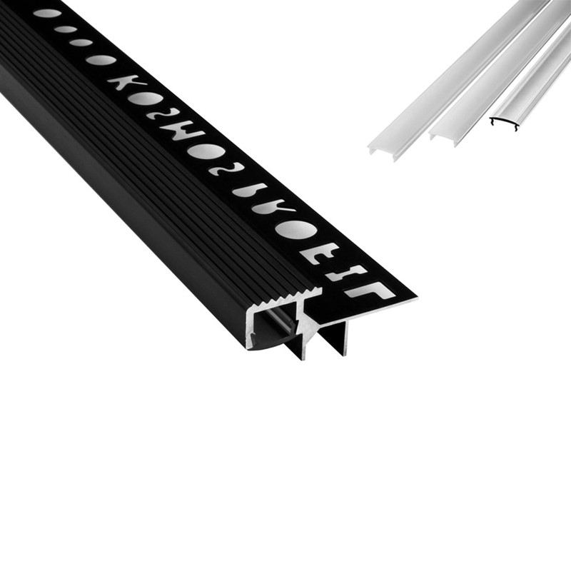 T-40 LED Aluminium Tile Profile Stair Profile 10 mm Black