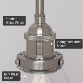 Kira Home Porter 8" Vintage Industrial Pendant Light + Mini Glass Shade, Dimmable, Adjustable Height, Brushed Nickel Finish