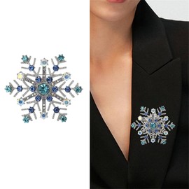 Snowflake Brooch Pins for Women,Vintage Rhinestone CZ Winter Flower Lapel Pins Crystal Christmas Brooch Badge Pins Cloth Dress Accessories Jewelry for Christmas (Blue)