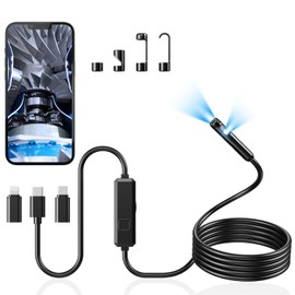 Acoath Endoscope Camera with Light, Dual-Lens 1920P HD Borescope with 8 Adjustable LED Lights, IP67 Waterproof Boroscope Inspection Tools, 9.8ft Semi-Rigid Snake Camera for iOS & Android