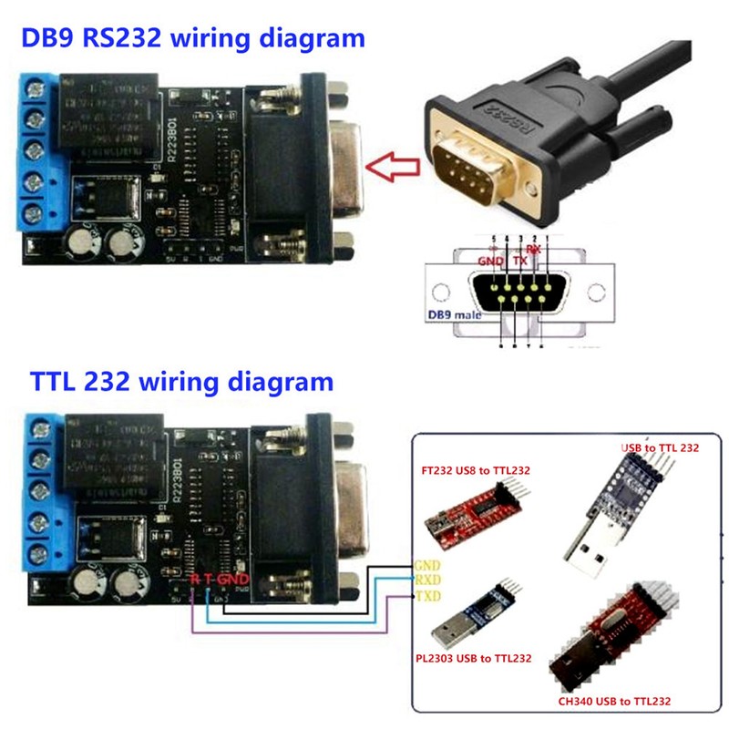 RS232 Delay Relay Module 1 Channel Serial Port UART Multifunctional