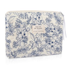 Large Makeup Bag, Cute Cosmetic Bag for Women Girls, Floral Coquette Aesthetic Toiletry Bag, Travel Make Up Organizer Bag (Navy Blue)