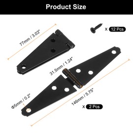 sourcing map 2Pcs Strap Hinges, 3 Inch Shed Door Hinges Heavy Duty Gate Hinge Tee Hinge with Screws for Wooden Fences Yard Doors Barn Gate, Black