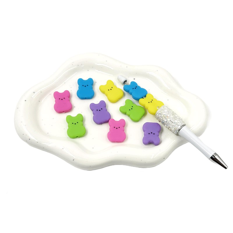 10CS Easter Bunny Silicone Beads, Colorful Rabbit Shaped Silicone Focal