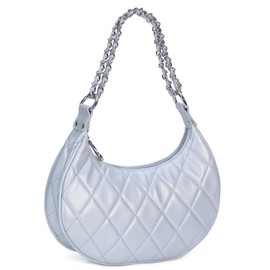 Chinllo Purse Shoulder bag for women, Cute Mini Clutch Zipper Hobo Tote Handbags, Silver-quilted