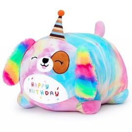 Yeqivo Happy Birthday Dog Plush Toy, Cute Birthday Colorful Puppy Stuffed Animal, Dog Plush Pillow for Girls Kids(Dog,40cm/15.7inch)