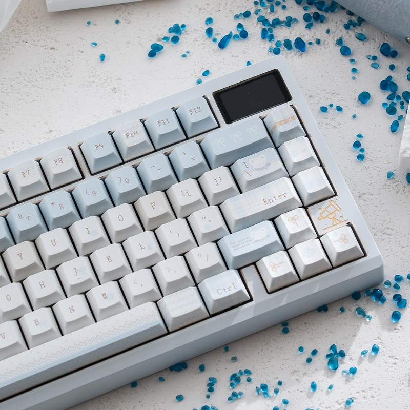 SUEHIODHY PBT Keycaps, Minimalist Blue Keycaps Set, 136 Keys Cherry