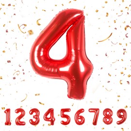 Number Balloons 4,Red Balloons 4 for Birhtday Party Decoration,40 Inch Giant Helium Foil Number Balloons for Boys Girls 4th Birthday Party Decor Anniversary Party Decorations Supplies