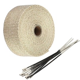 Mintice 5CM X 5M Fiberglass Roll Beige Racing Exhaust Heat Header Pipe Wrap Tape Shield Sleeve Thermal Protection 6 Locking Ties Car Motorcycle