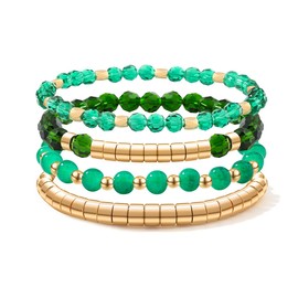Jardme Gold Bead Bracelet for Women,14K Gold Stackable Plated Stretch Bead Ball Bracelet-Pack Fashion Jewelry Sets Gifts for Teen Girls (jade bracelet-1)