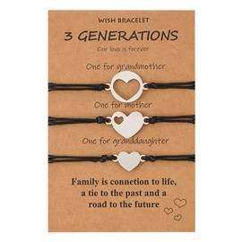 Mother Daughter Grandma Gifts Bracelet for 3 Generations Gift Bracelets Set Matching Bracelet for Grandma Mother Daughter Mother's Day Birthday Gifts 3 Heart Bracelets