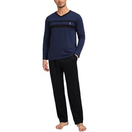 Nieery Men's Pyjamas Sets Cotton Men's Loungewear Set, Breathable and Comfortable Sleepwear Pjs Set with Drawstring and Pockets Navy Blue XXL